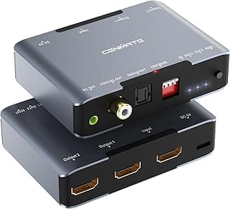 8K@60Hz HDMI Splitter 1 in 2 Out, HDMI 2.1 Splitter Supports 4K@120Hz, EDID, 48 Gbps, VRR, ALLM, 3D, HDR 10, HDCP2.3, Dolby Vision Atmos, Audio Extractor, NO ARC
