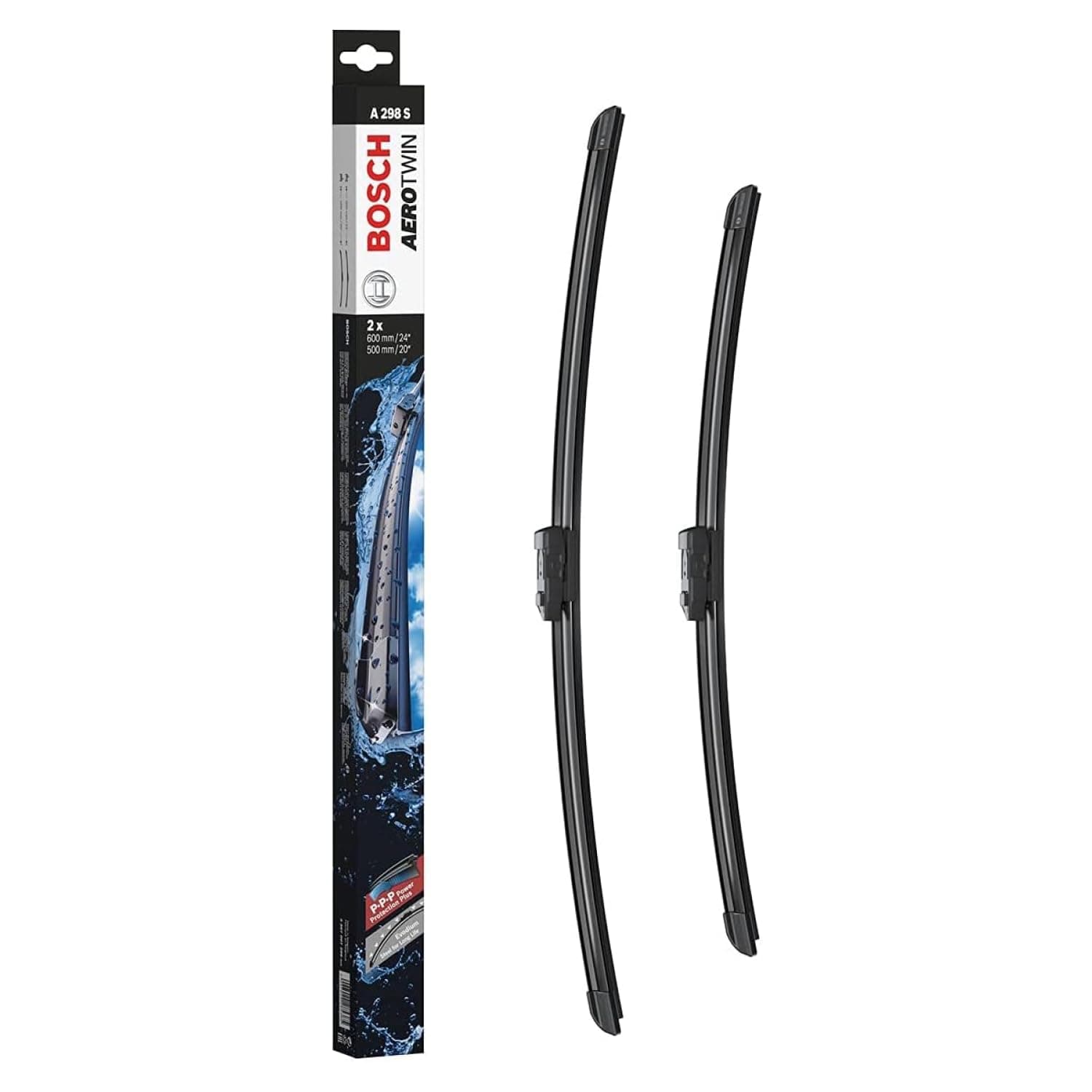 Bosch Aerotwin A298S - Front Windscreen Wipers - Set of 2 Replacement Blades - Comes with Pre-assembled Adapter - 2 Blades, 600 mm / 500 mm - Only for Right-Hand Drive (UK)
