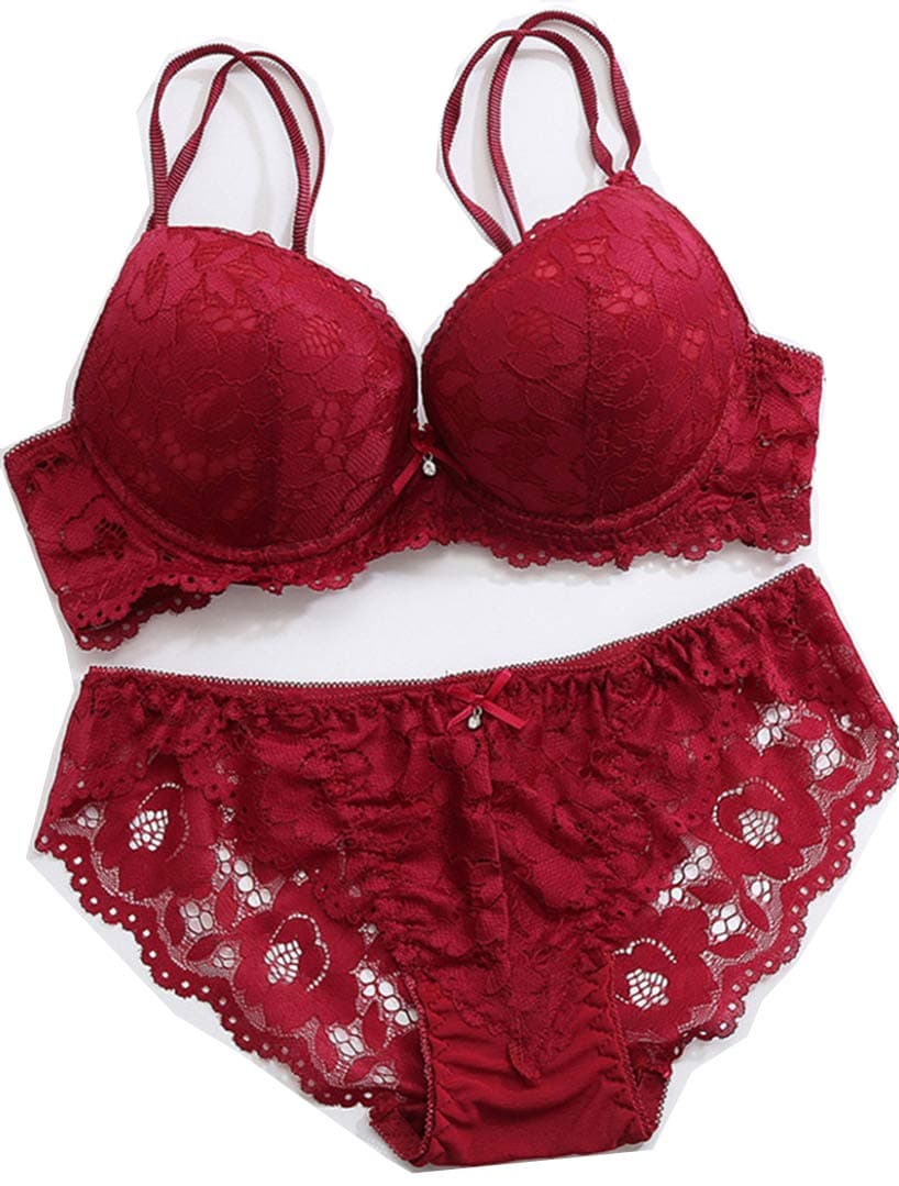 Women's Lace Push Up Underwired Solid Lingerie Set