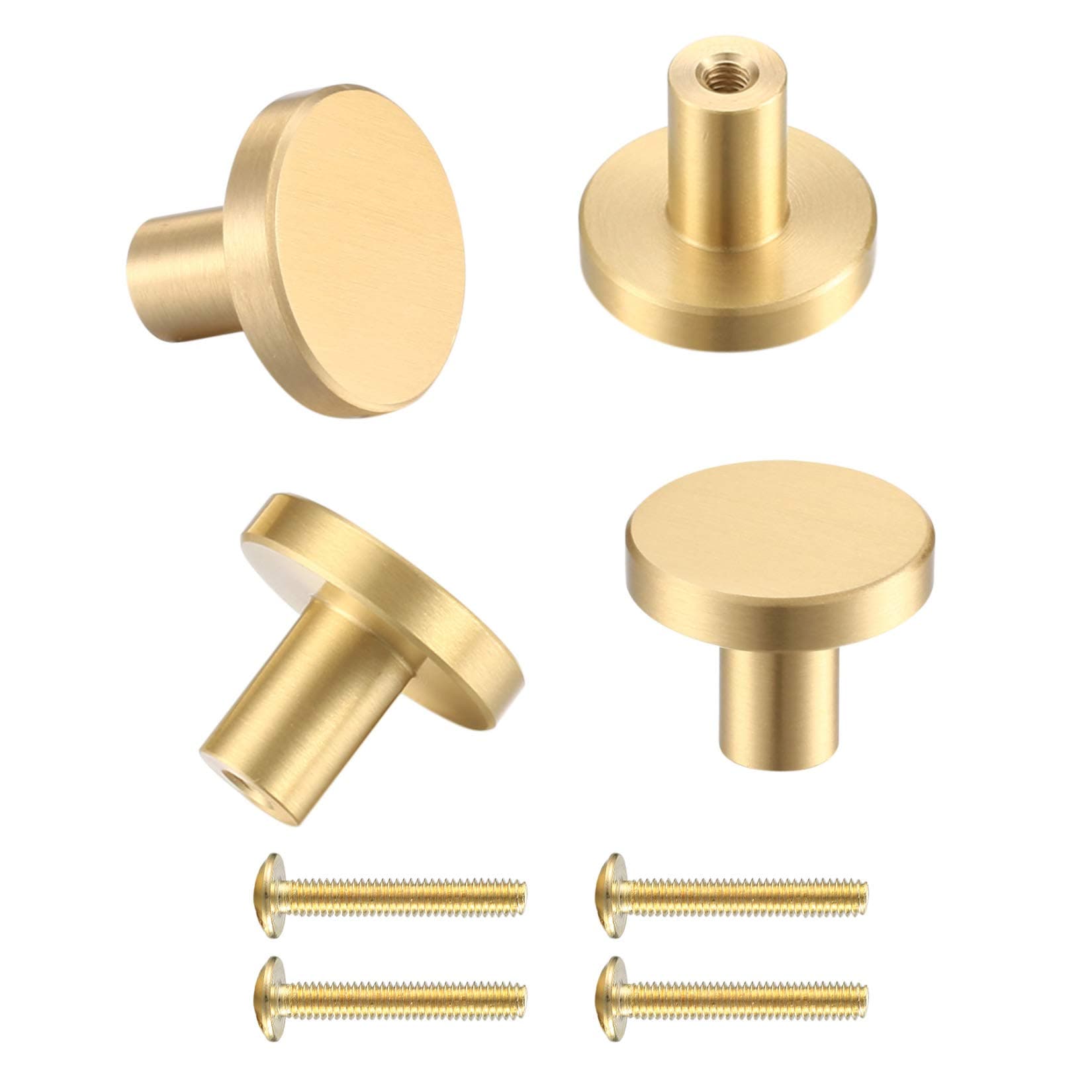 4 Pcs Door Knobs and Handles, Brass Round Cabinet Knobs, Single Hole Cupboard Door Handles, Small Pull Door Knobs with Screws for Drawer, Wardrobe, Cabinets, Doors, Decoration(Gold, 20*25mm)