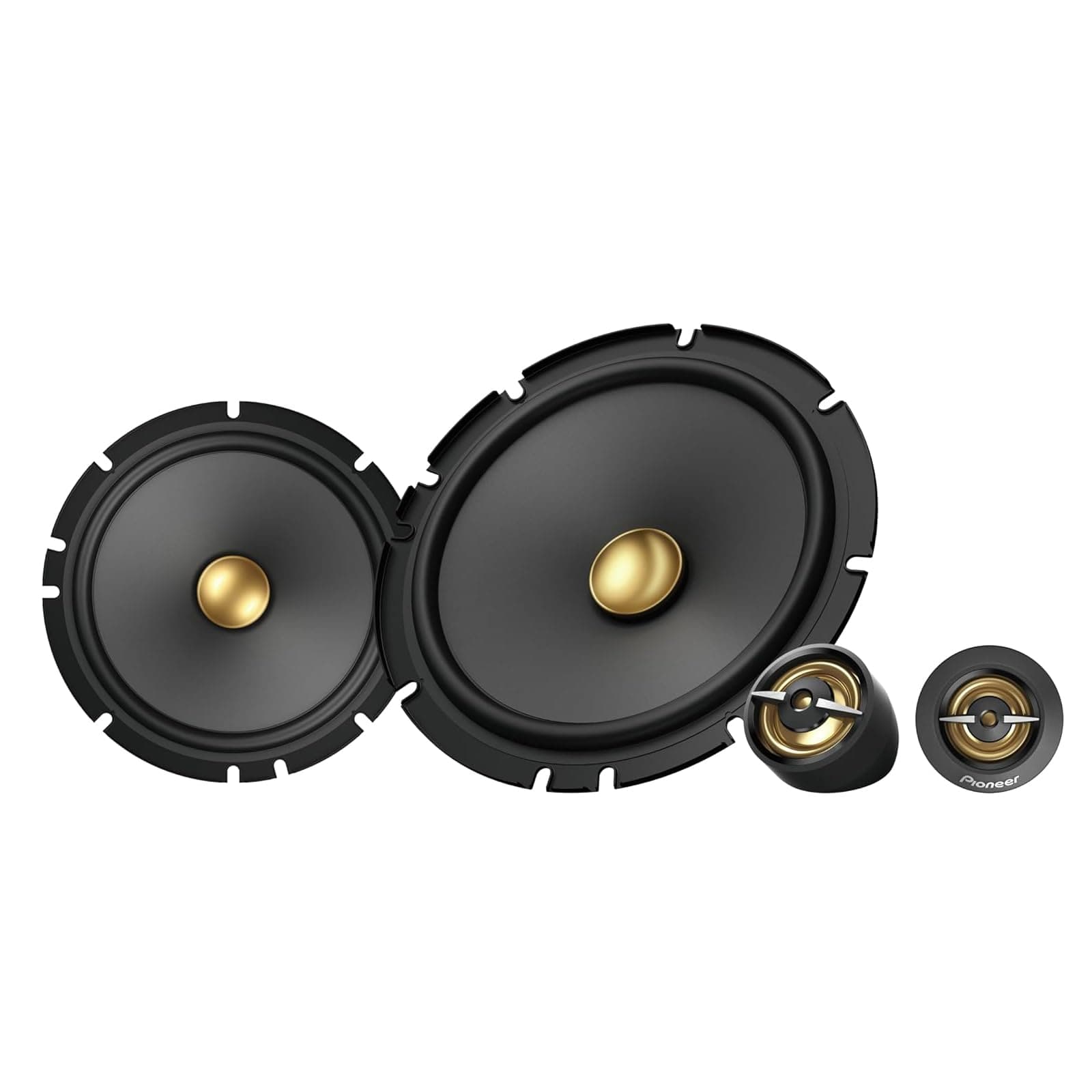 Pioneer TS-A1601C 6.5" 2-Way Component Speaker Set of 2 Speakers (350W Max, 80W Sine Each), Powerful Sound, High Efficiency, 48mm Installation Depth, 144mm Installation Cutout, Grid