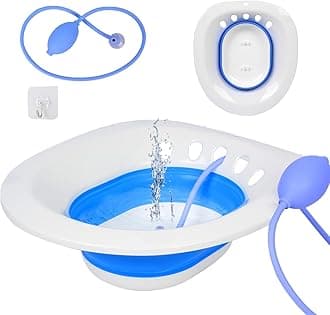 Sitz Bath for Hemorrhoids, Sitz Bath for Toilet Seat, Sitz Bath for Postpartum Care,Collapsible Sits Bath Kit for Women,Easy to Store,Flusher Hose,Wide Seat,Deeper Bowl (Manual Blue)