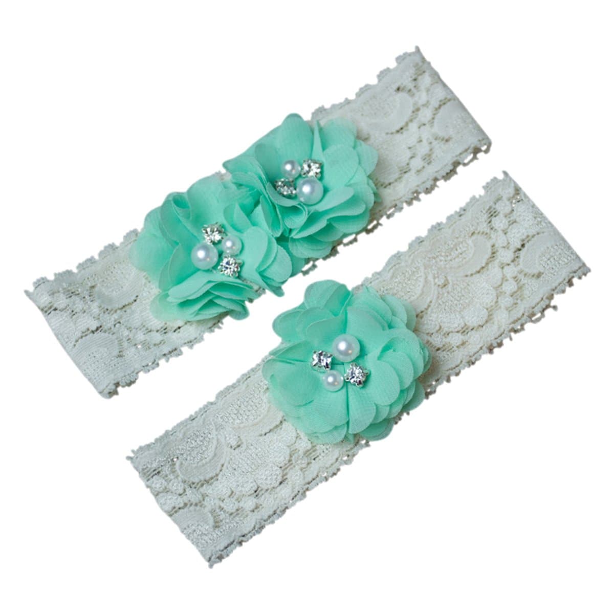 Mint Green Chiffon Flower Wedding Garter Set