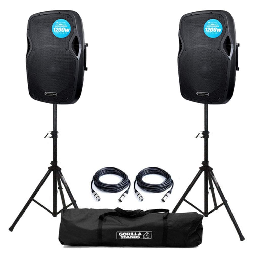 Audio RZ15A V3 Active 1200 Watt PA Speakers (Pair) inc Stands & Cables Disco, House Parties, Performers
