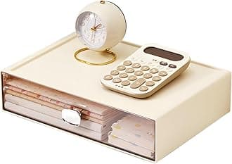 Spacious Desktop Storage Box, 1 Large Storage Drawer, Stackable Office Desk Drawer Organizer and Accessories, Printer Paper Organizer, Cream Plastic Drawers for Workspace & Home