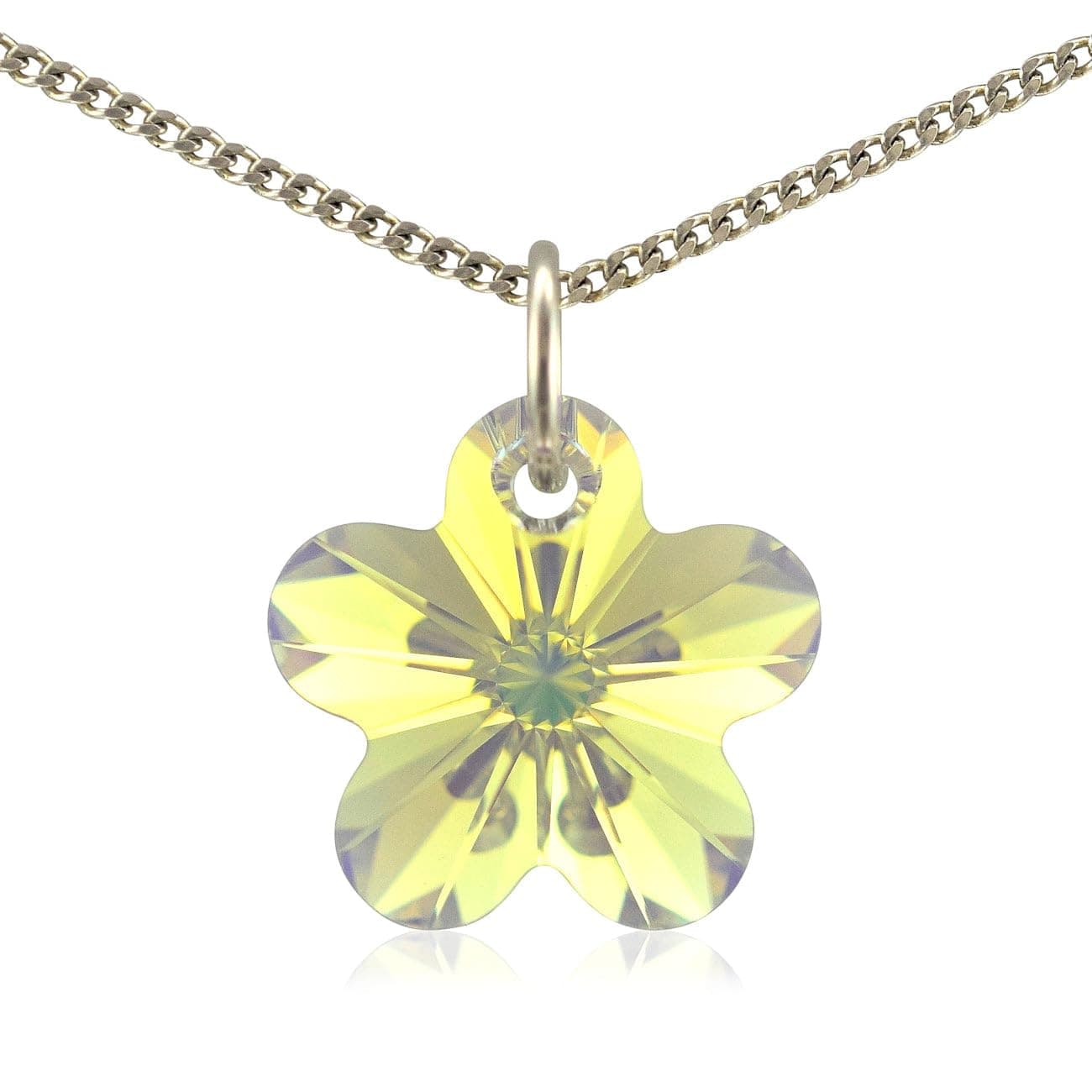 Sterling Silver Flower Necklace With Small Crystal Pendant Chain - Sparkly Jewellery for Women, Gift for Girls, Mum, Wife, Birthday, Anniversary & Valentine’s