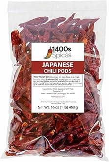 1lb Japones Dried Whole Chile Peppers, Japanese Red Pepper, Chili Seco Pods for Authentic Mexican Food, Heat-Sealed Resealable Bag by 1400s Spices