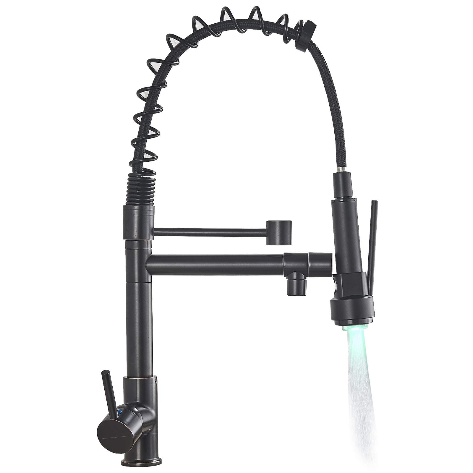 NeierThodore Kitchen Sink LED Faucet Rotate Spout One Handle Pull Down Sprayer Brass Spring Mixer Tap