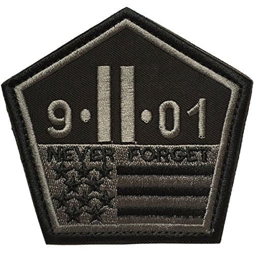 SpaceCar Never Forget The September 11 Attacks The Pentagon 9/11 Nation Tactical Army Morale Desert Badge Hook & Loop Embroidery Emblem Patch 3.42" 3.26" Sized - Black & Gray