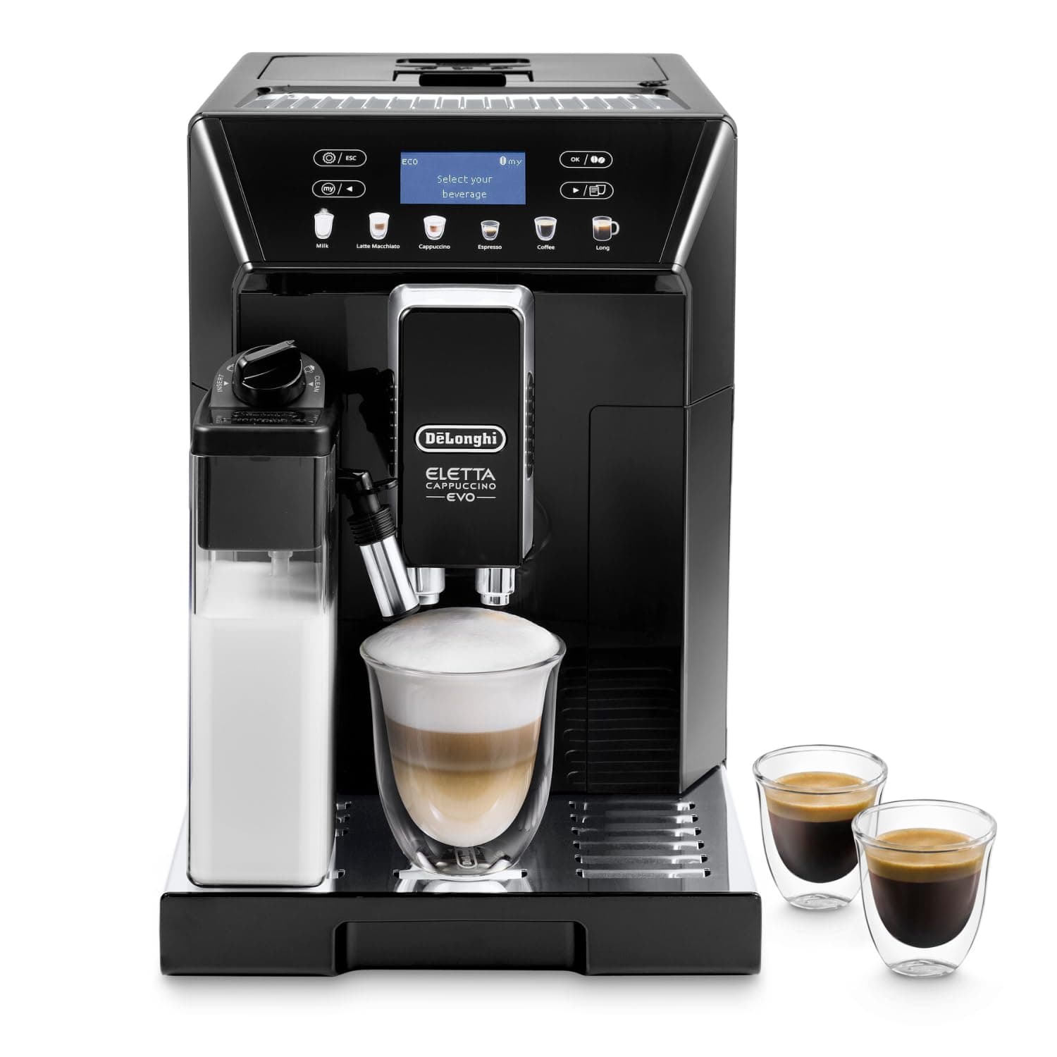 Eletta Cappuccino Evo ECAM 46.860.B (Black) | Fully Automatic Coffee Machine | With Milk Frother | Integrated Coffee Grinder | LCD display | Soft touch buttons | Made in Italy