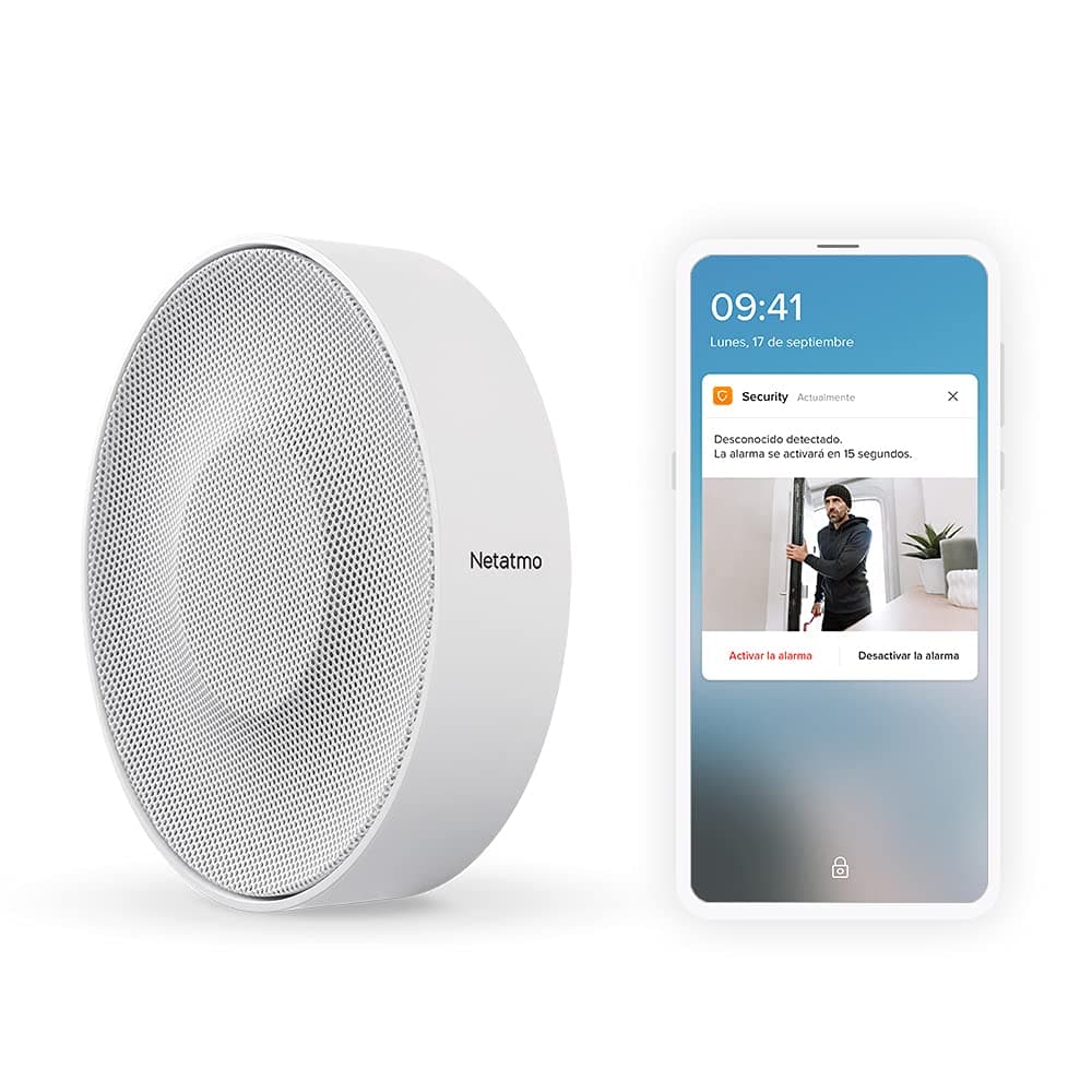 NetatmoWireless Smart Indoor Siren 110dB Auto Enable and Disable - No Subscription - Battery Operated or Wired Mains Powered - NIS01-EU