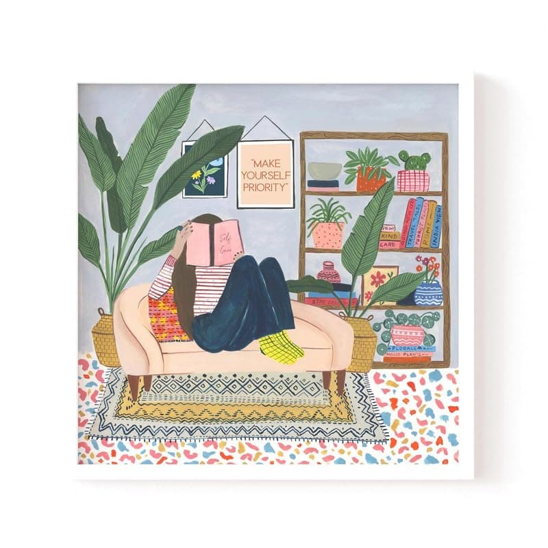 The Spring Palette (TSP)Engineered Wood The Spring Palette|Make Yourself A Priority - Wall Painting|Self Love Theme|Modern Art Painting For Living Room Bed Room&Office|10 X 10 Inches,White Frame