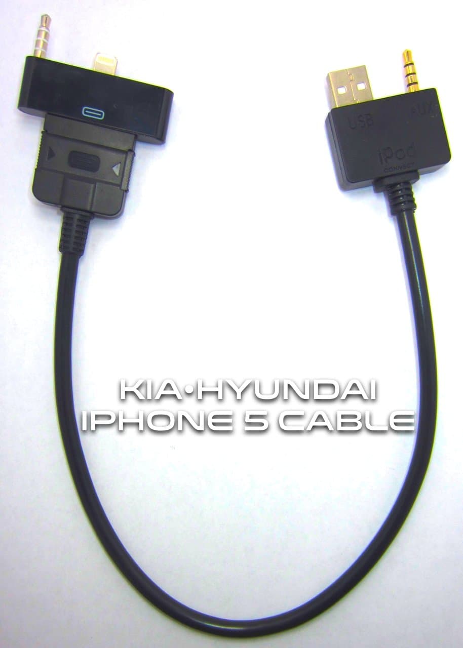 Kia Hyundai iPhone 5 5s Lightning iPod iPad iPhone5 Cable USB 3.5mm Forte / Optima / Soul / Rio / Rondo / Sedona / Sorento / Sportage / Fuze / Accent / Azera / Elantra / Genesis / Coupe / H1 / Santa Fe / Sonata / Tucson / Veracruz / I10 / I20 / I30 / I40 / I80 Lead Adapter Wire Cord (2012+ Model)