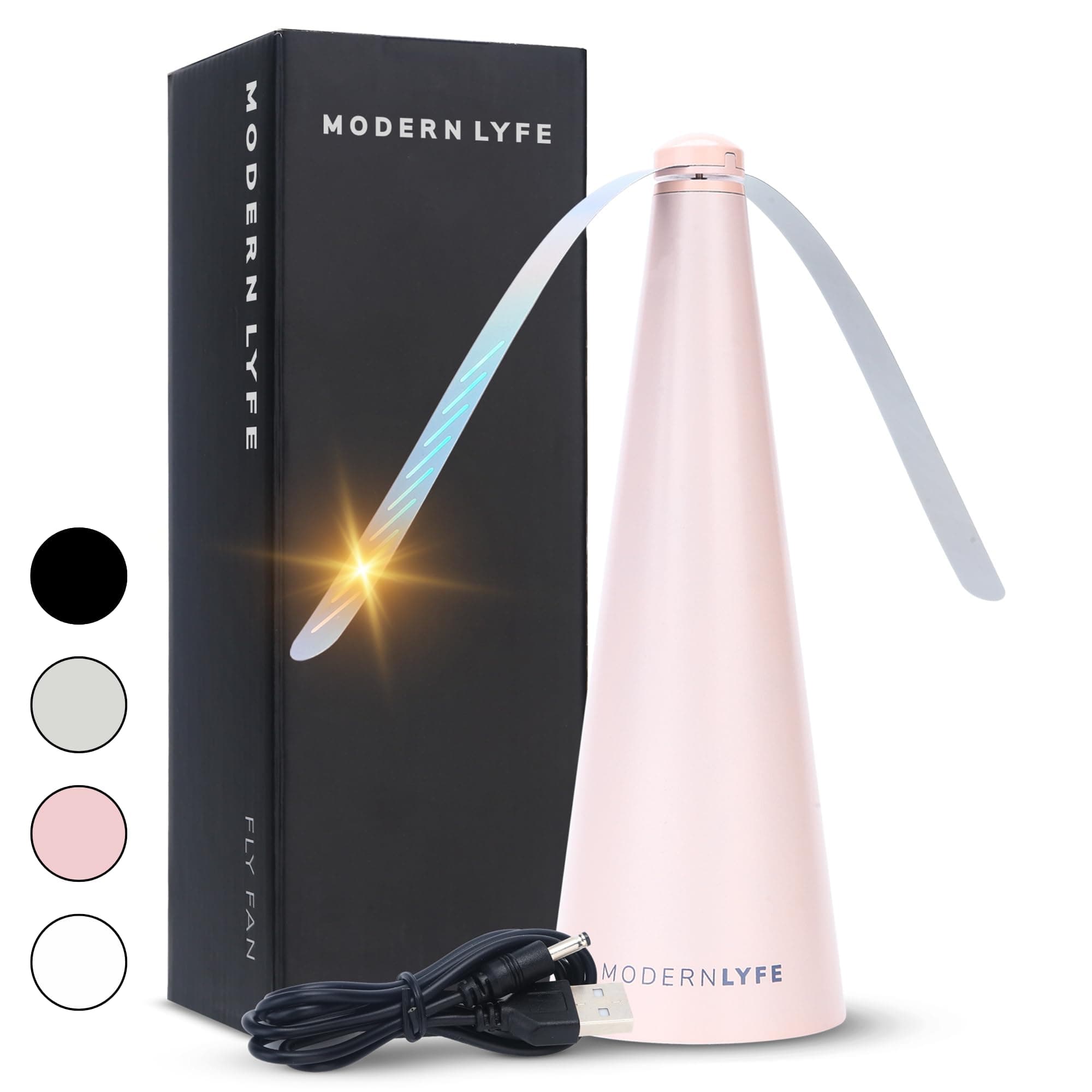 Fly Fans for Tables by Modern Lyfe - AA Battery & USB Powered - Fly Swatter Outdoor Camping Accessory Or for Food at Parties, Restaurants & Picnics, Bug Fan, Spinner Keeps Flies Away (1 Pack - Pink)