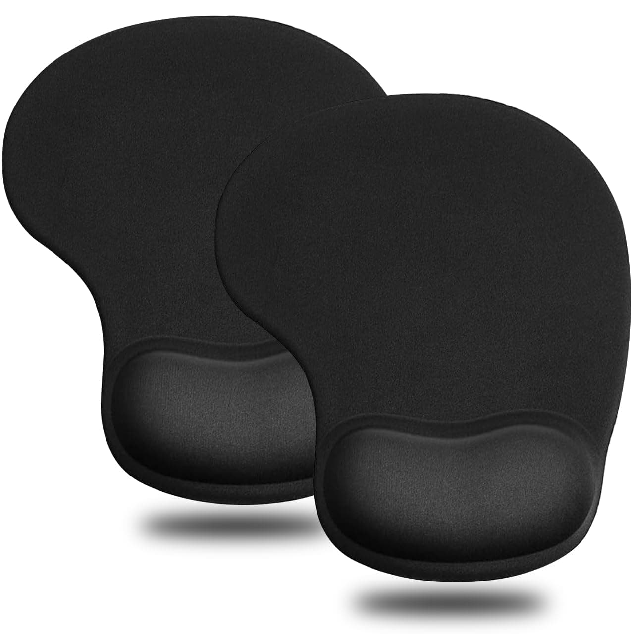 JIKIOU Mouse Pad, 2 Pack Ergonomic Mouse Pads with Comfortable Gel Wrist Rest Support and Smooth Cloth, Non-Slip PU Base for Easy Typing Pain Relief Durable and Easy to Clean Small Black