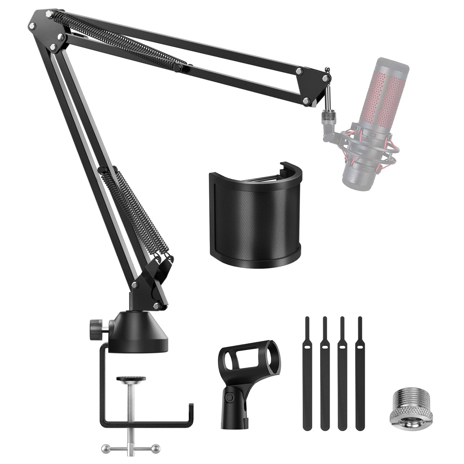 TONOR T10 Microphone Boom Arm, Adjustable Microfono Stand Mic Arm with Extra-Large Pop Filter for HyperX Quadcast Blue Yeti Shure SM7B Rode Razer Seiren Mini SoloCast Elgato Wave, Recording Equipment