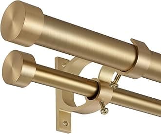 Double Blackout Curtain Rods 72 to 144 Inches (6-12 Feet),1-Inches Front and 5/8 Inches Back Adjustable End Cap Double Window Drapery Rod for Drapes and Curtains,Warm Gold