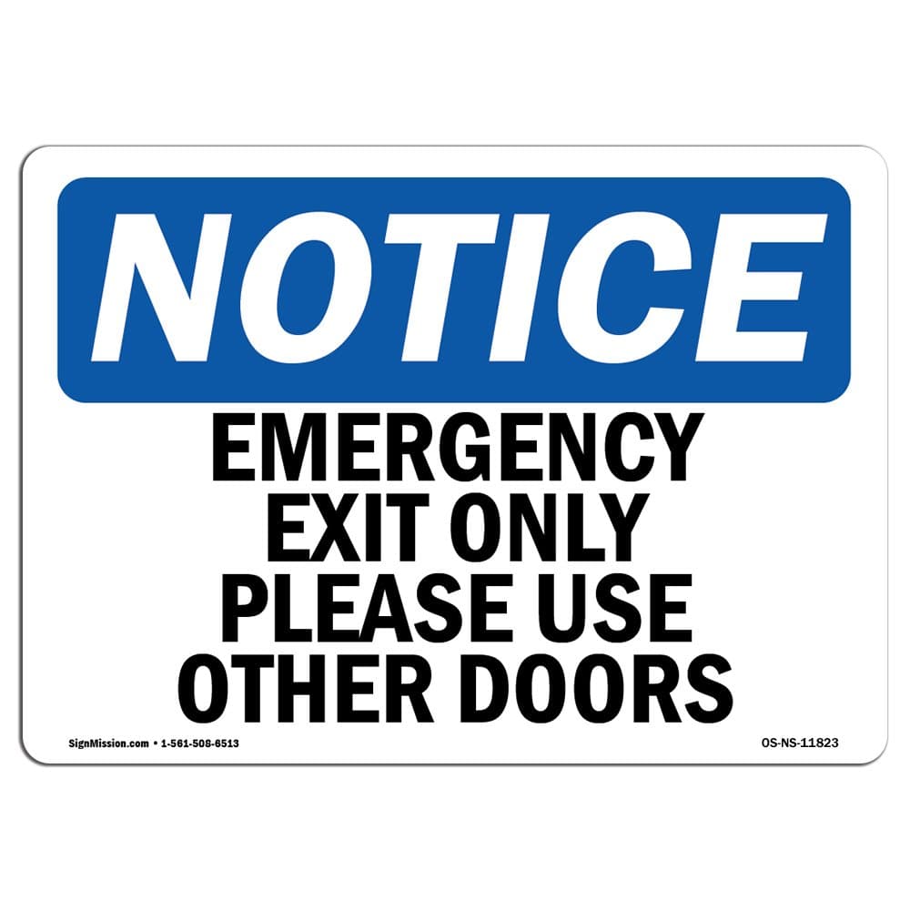 OSHA Notice Sign - Emergency Exit Only Please Use Other Doors | Rigid Plastic Sign | Protect Your Business, Work Site, Warehouse & Shop Area |  Made in the USA