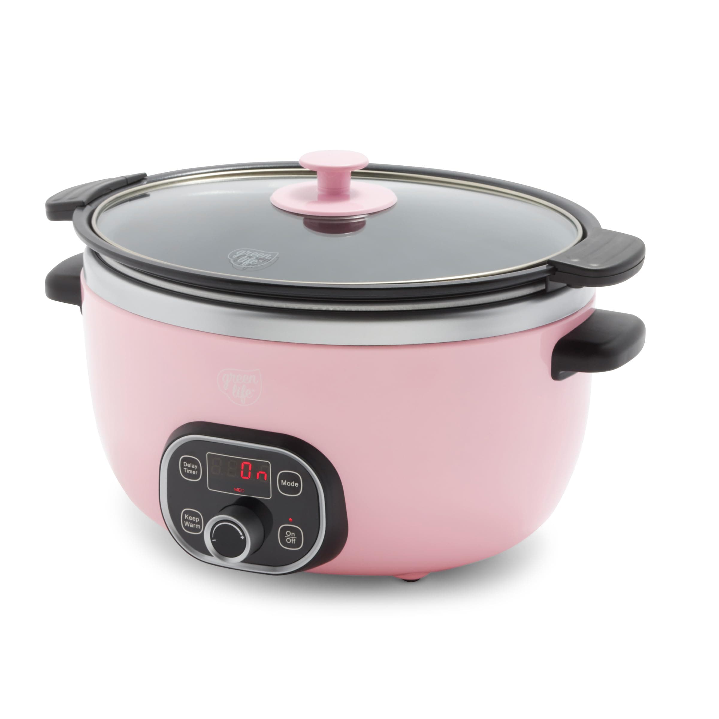 GreenLife Cook Duo Healthy Ceramic Nonstick Programmable 6 Quart Family-Sized Slow Cooker, PFAS-Free, Removable Lid and Pot, Digital Timer, Adjustable Temperature Control, Dishwasher Safe Parts, Pink