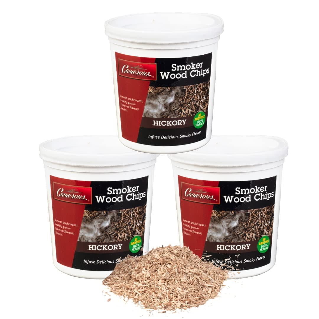 Camerons All Natural Extra Fine Hickory BBQ Wood Chips (3 Pints, 0.473L ea)- Kiln Dried Wood Sawdust Shavings for Cocktail Smoking Guns, Stovetop Smokers, Smoke Boxes-Value Pack Barbecue Grilling Gift