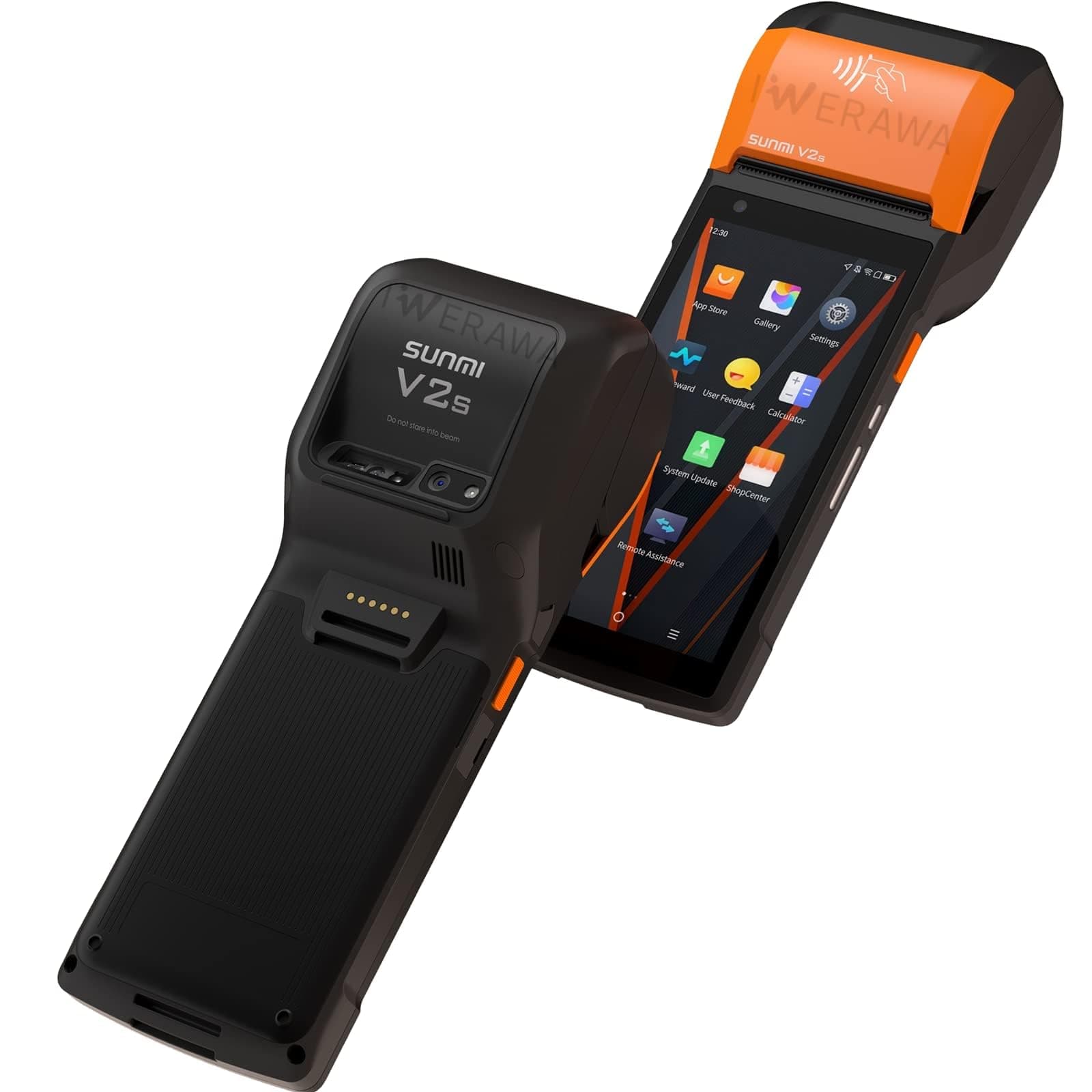 Sunmi V2s POS Terminal with Receipt Printer, Speaker, Camera and Barcode Scanner All in One Handheld PDA Printer, Android 12.0 System, Support 4G, WiFi and Bluetooth, Orange, Black