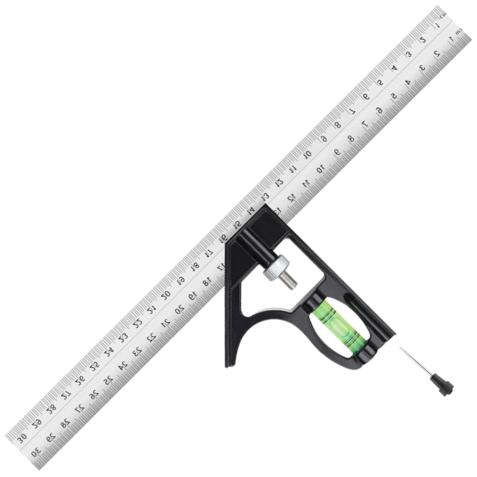 Combination Square 12Inch/300mm Stainless Steel Combo Square Carpentry Tools Adjustable Carpentry Square 45/90 Degree with Bubble Level Measuring Tool for Woodworking Engineer Carpenter