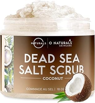 O Naturals Exfoliating Coconut Dead Sea Salt Body Scrub. Deeply Moisturizing & Skin Smoothing. Brightens Skin, Treats Acne, Cellulite & Stretch Marks. Anti-Aging. Sweet Almond & Argan Oil 18 Oz
