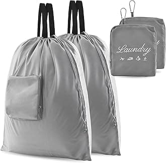 2 Pcs Travel Laundry Bags, JHX Dirty Clothes Organizer【Upgraded】with Handles and Aluminum Carabiner, Collapsible Laundry Bag for Travel, Camp, Fitness, and Students（Grey） 24"L x 21"W