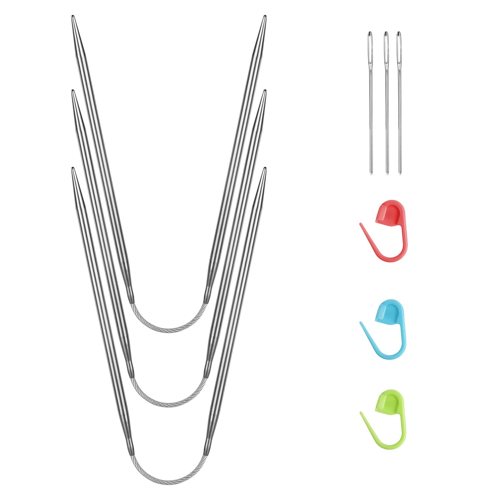 HOTUT2.5mm Circular Knitting Needles 23cm Long, 3 Pcs Fixed Circular Knitting Pins, Round Needles Knitting Size US 1.5, Stainless Steel Circle Pins for Blanket, Scarf, Hats