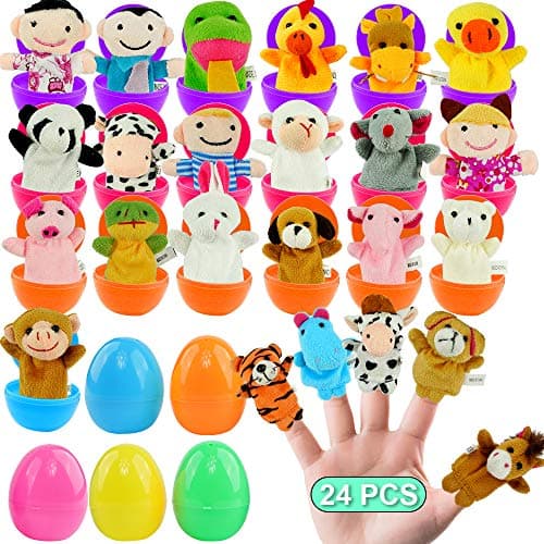 FUNNISM 24 Pieces Fun Finger Puppets Easter Eggs 2.5''for Easter Egg Hunt,Easter Basket Fillers,Classroom Prize Supplies,Birthdays,Kids Gifts and Party Favors