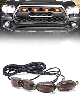 Universal 4 X 4 Daytime Running Light Led Car Grill Raptor Style Emergency Warning Off-Roading Light for All Car/Truck/SUV (Yellow) (Set of 4 Pcs)