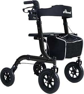 Rollator Walker for Seniors, Lightweight Foldable All Terrain Rolling Walker with seat, Aluminum Walkers with 10 inch Rubber Wheels, Handles and Backrest for Seniors and Adult