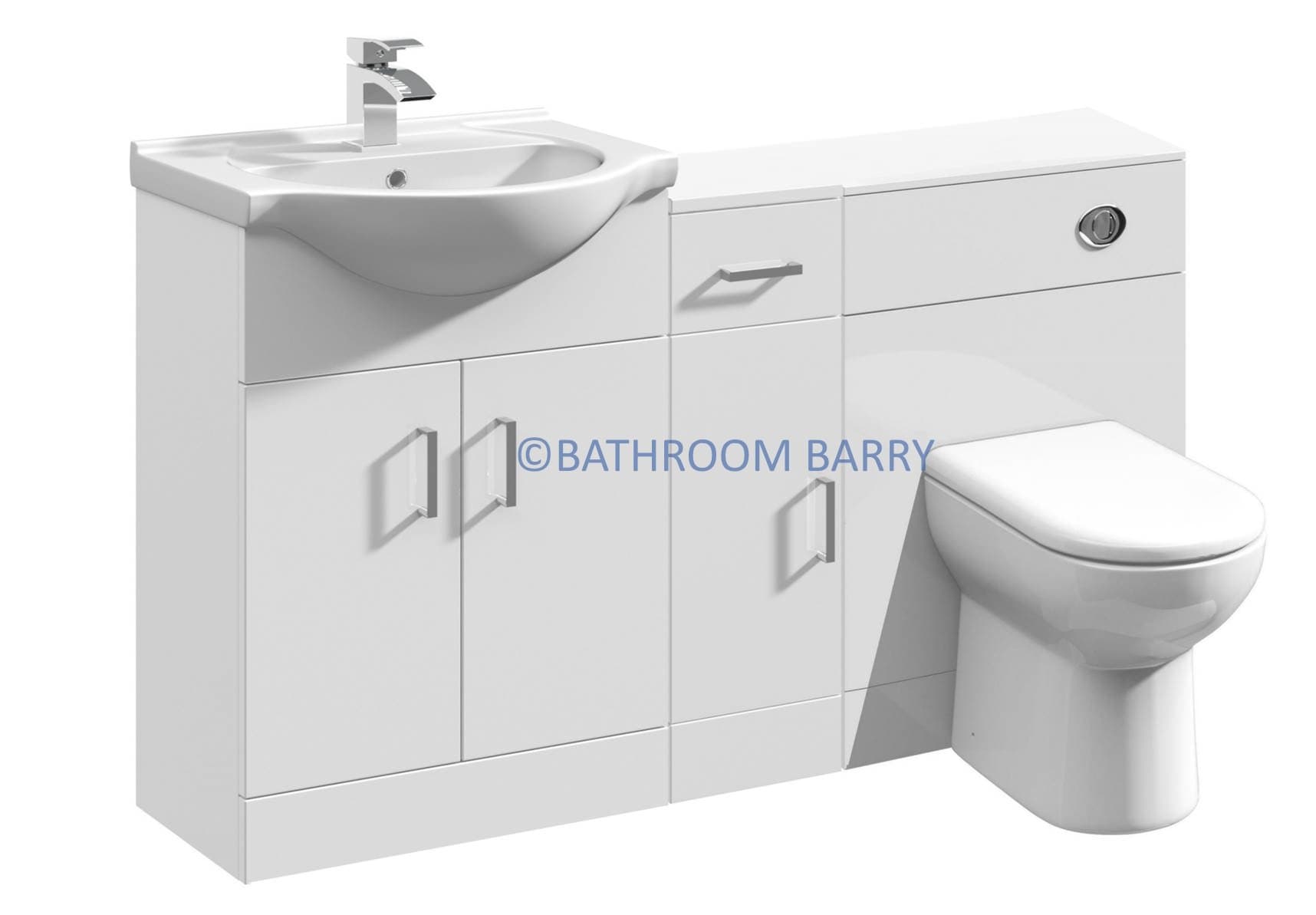 Premier 1300mm Modular High Gloss White Bathroom Combination Vanity Basin Sink Cabinet, Cupboard Unit, WC Toilet Furniture & BTW Pan
