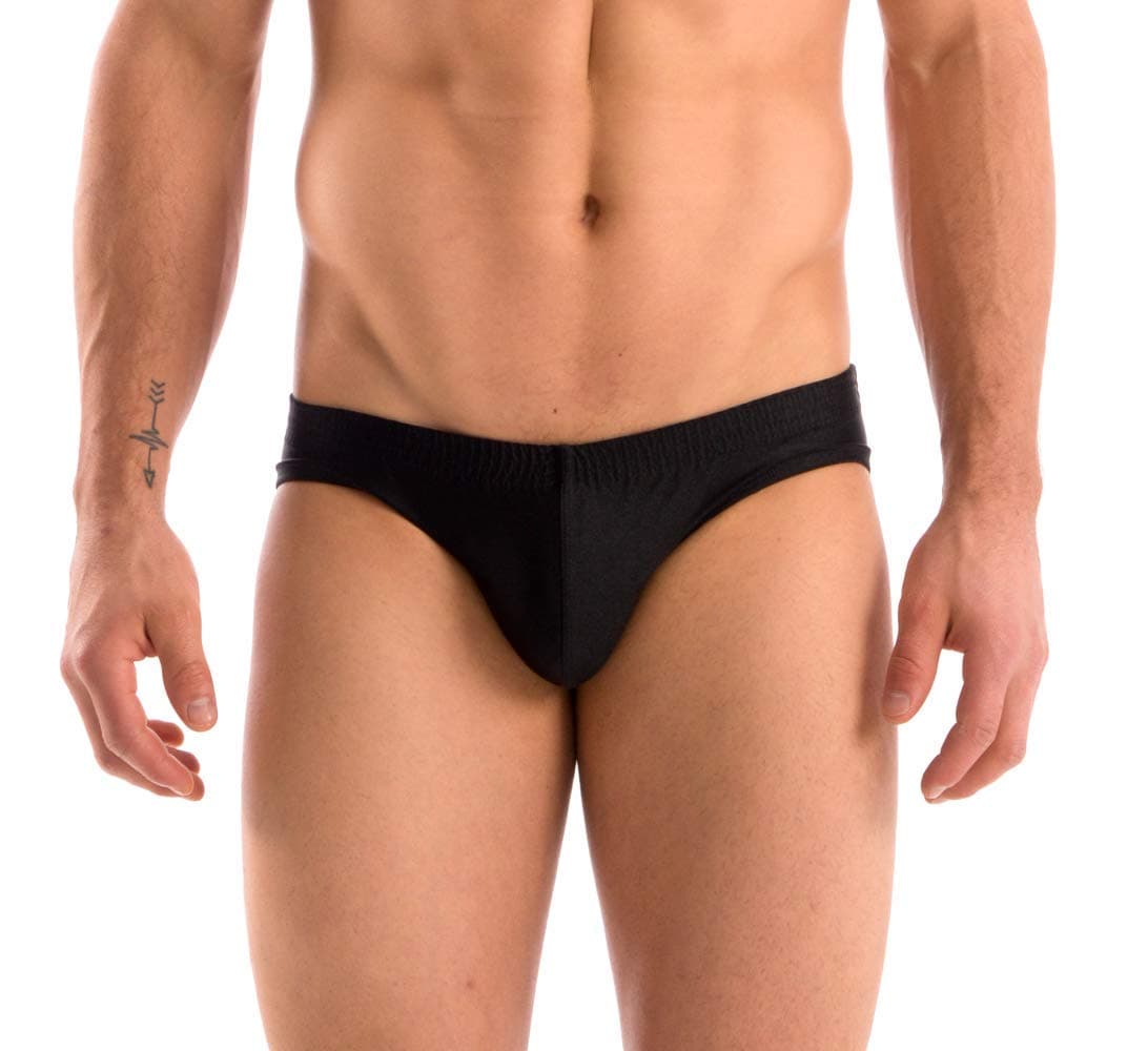 Mens Solid Black Contour Pouch Bikini Swimsuit By Majde