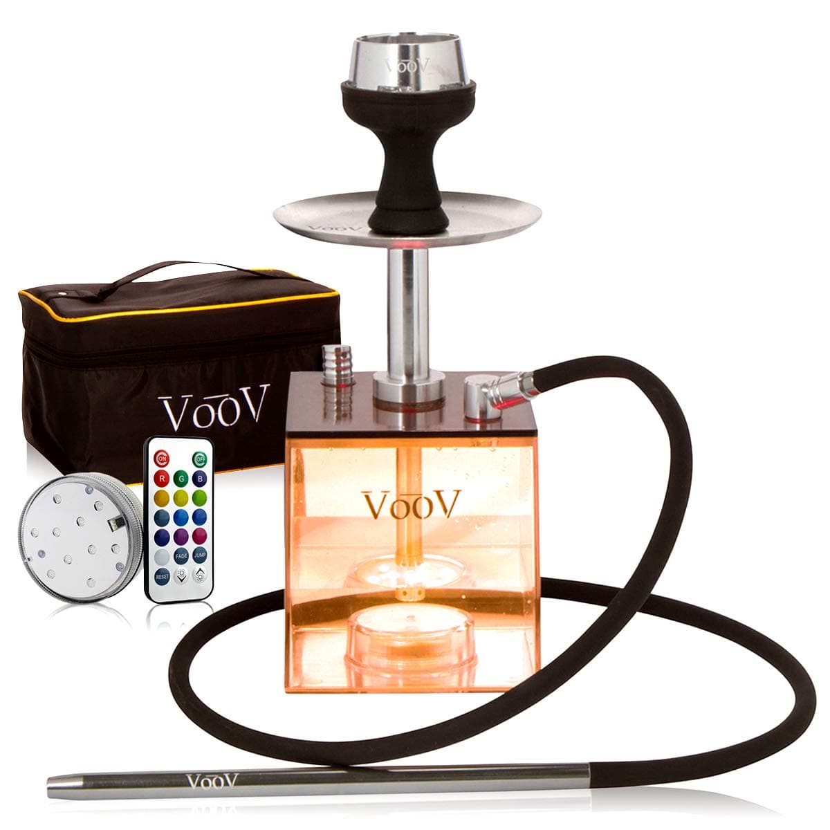 VooV Acrylix Cube Hookah Set with LED - Portable Small Hookah with Everything Included - Ideal for Shisha Hookah Experience