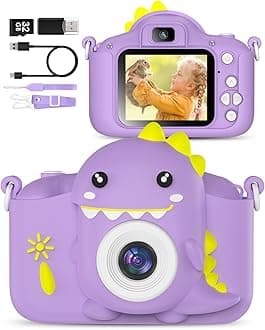 Hangrui Dinosaur Kids Camera Toys, Birthday Graduation Gifts for Girls Boys 3-12, 1080P HD Selfie Digital Video Camera for Toddlers,Travel Gifts Dino Toys for 4 5 6 7 8 9 Years Old(Purple)
