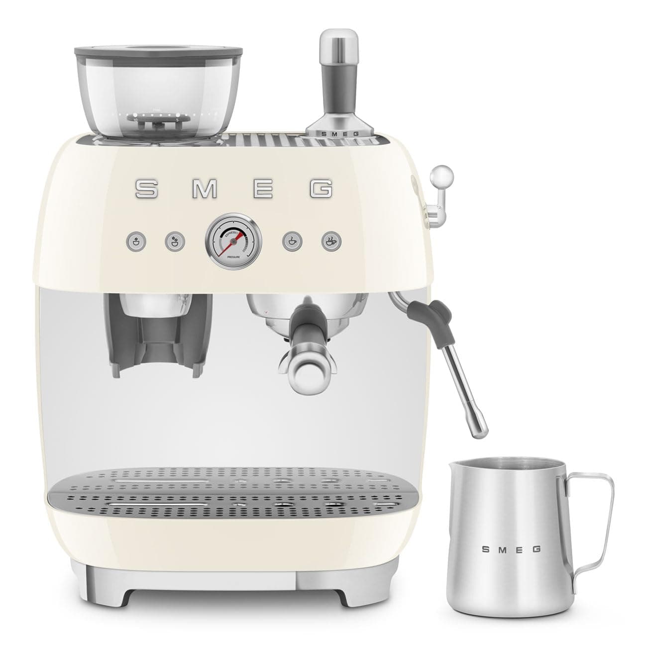 Smeg EGF03CRUK Espresso Machine with Pump & Grinder, Adjustable Temperature & Pre-Infusion, Italian Design, Cream