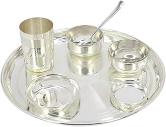 GoldGiftIdeas 12 Inch Silver Plated Glossy Dinner Set for Home, Dinnerware Set for Kitchen, Occasional Gift