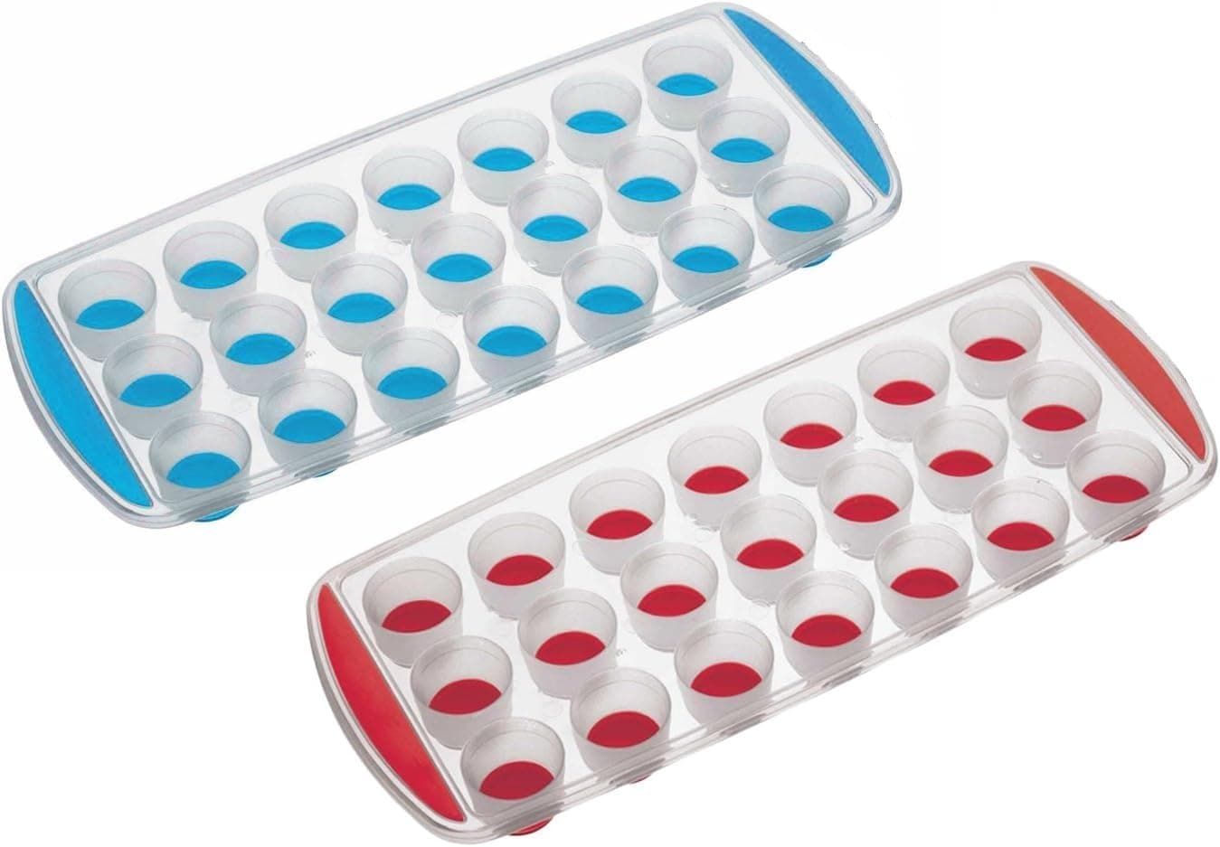 Ice Cube Mold, Silicone Ice Mold with Lid for Freezer, Space Saving and Stackable Ice Tray Ice Cube, 100% BPA Free, 21 Cavity Round Ice Tray Easy to Remove (Multicolor) (Pack of 2)