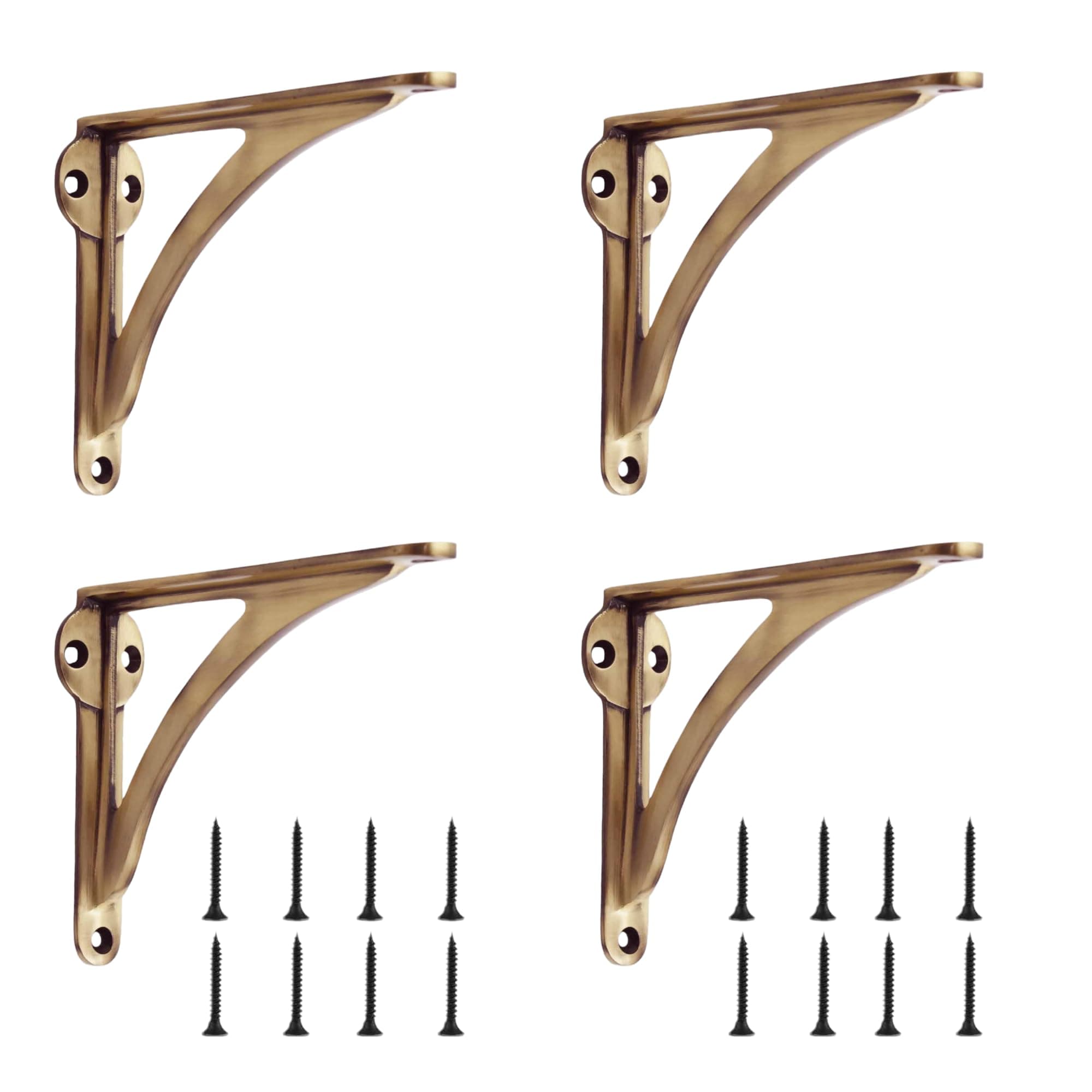Decorative Brass Shelf Bracket | Antique Shelf Bracket for Shelving L Shaped Design | Heavy Duty | Modern & Sleek Shelf 10 Inches ( Pack of 4 )