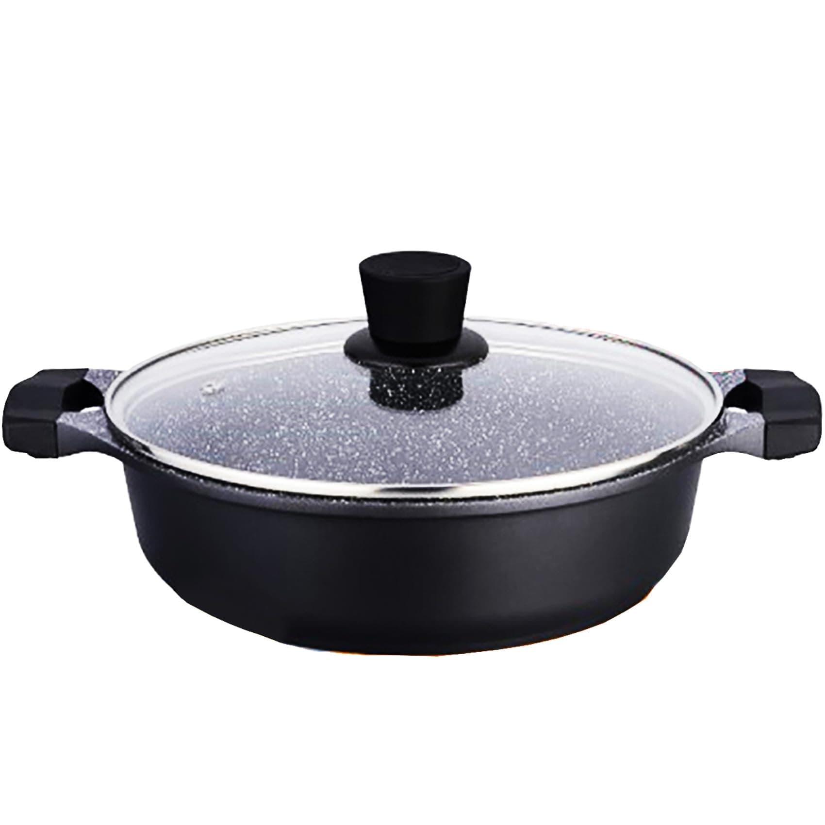 24Cm Master Cook Diecast Low Shallow Casserole Induction Base Non-Stick Pot with Glass Lid | Ceramic Coating | Professional Or Home Kitchen | Cookware | Kitchenware | Chef | UK Free P&P