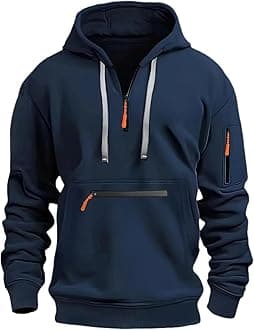 mens hoodies 1/4 Zip Pullover Hoodie Pocket Drawstring Tracksuit Tops Cuff Overhead Slim Fit Casual Gym Skiing Sports Warm Hoody Sweatshirts Grey