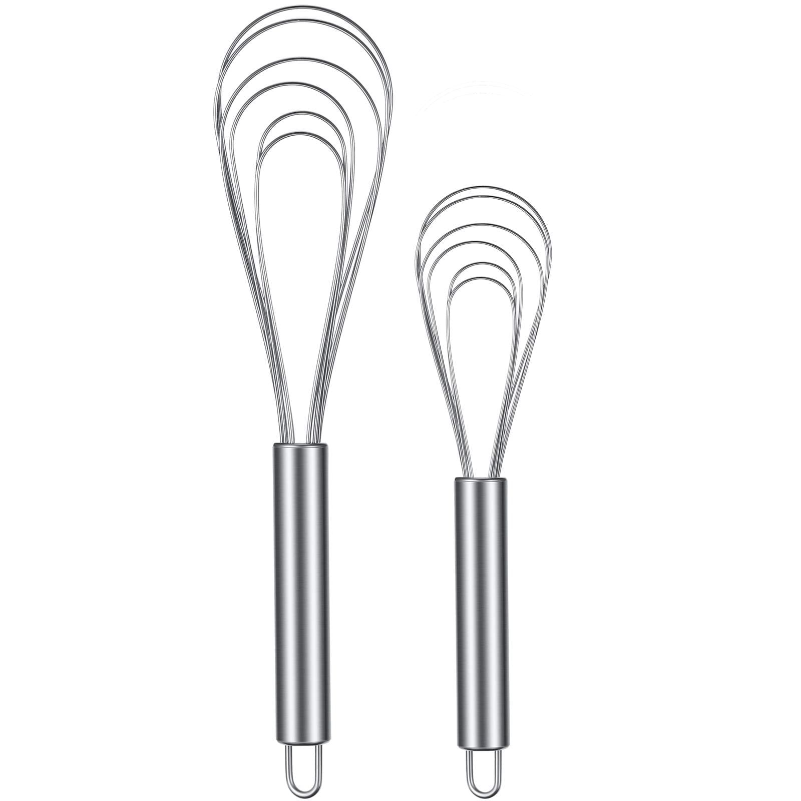 2 Pcs Flat Whisk Set Stainless Steel 8" and 10" Flat Wire Egg Whisk Dishwasher Portable for Kitchen Cooking Sauce Blending Beating Stirring Mixing