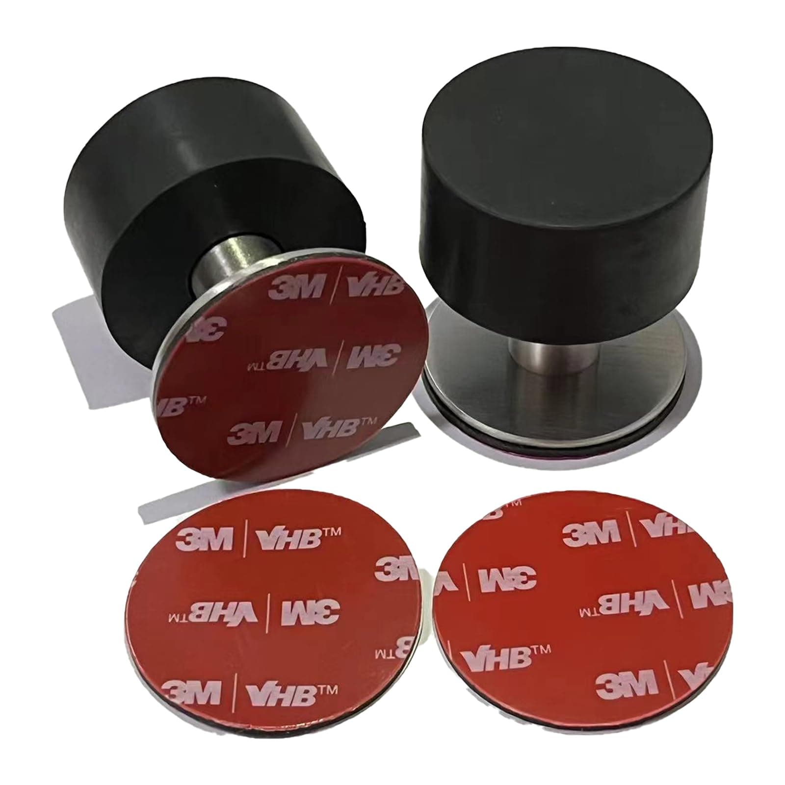 Adhesive Door Stops 2 Pack with Extra Stickers, Self-Adhesive Black Rubber Door Stops, Heavy Duty Stainless Steel Body with Sound Dampening Bumper Top for Home & Office Use