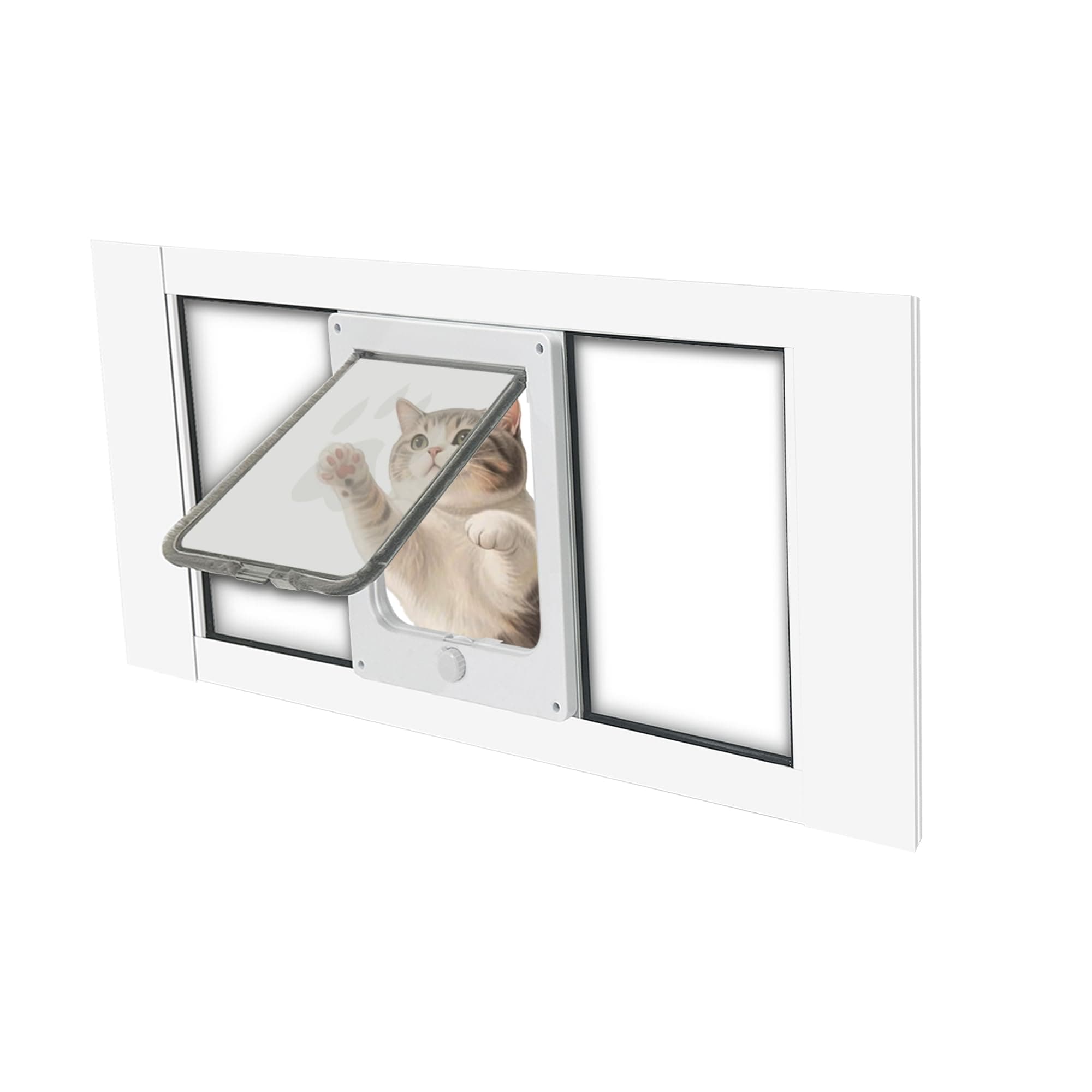 Pet Door for Windows Width Adjustable 28.35" to 32.28" 10 Minute Easy Installation Magnetic Suction Design Cat Door for Window Use M