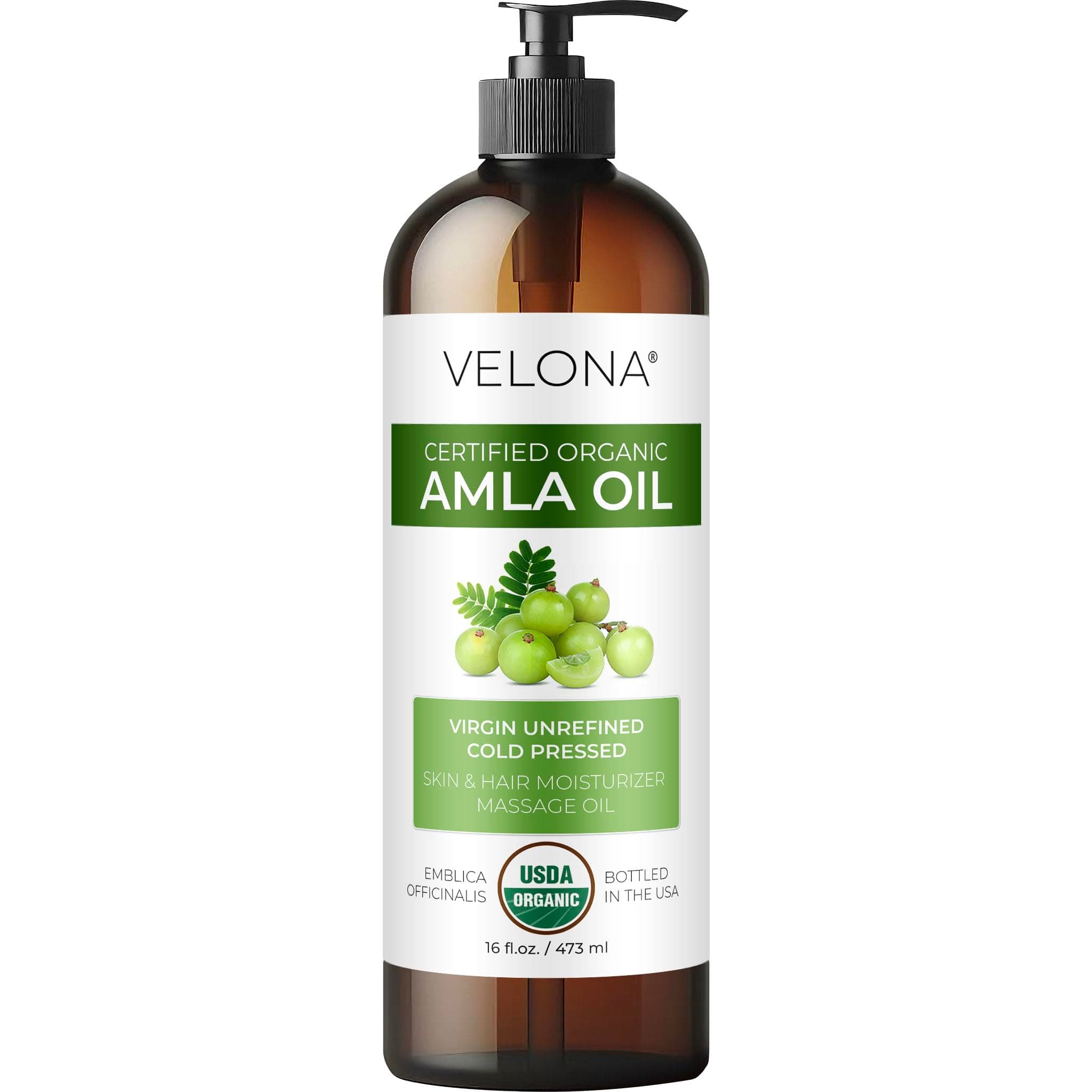 velona Amla Oil USDA Certified Organic - 16 Fl Oz | 100% Pure and Natural Carrier Oil | Extra Virgin, Unrefined, Cold Pressed