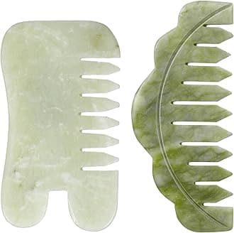 2pcs Jade Combs Massage Stone Hair Comb Guasha Scraping Scalp Comb Facial Massage Tool Multifunctional Handheld Head Tools Head Care Head Therapy Mother's Day Gift (Chic Style)