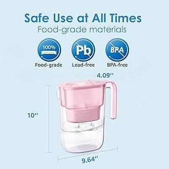 Waterdrop Water Filter Pitcher with 4 Filters, 5X Times Lifetime, Lasts 200 Gallons, for Fridge and Kitchen, Reduces PFOA/PFOS, Chlorine, 7-Cup Capacity, Elfin, Pink