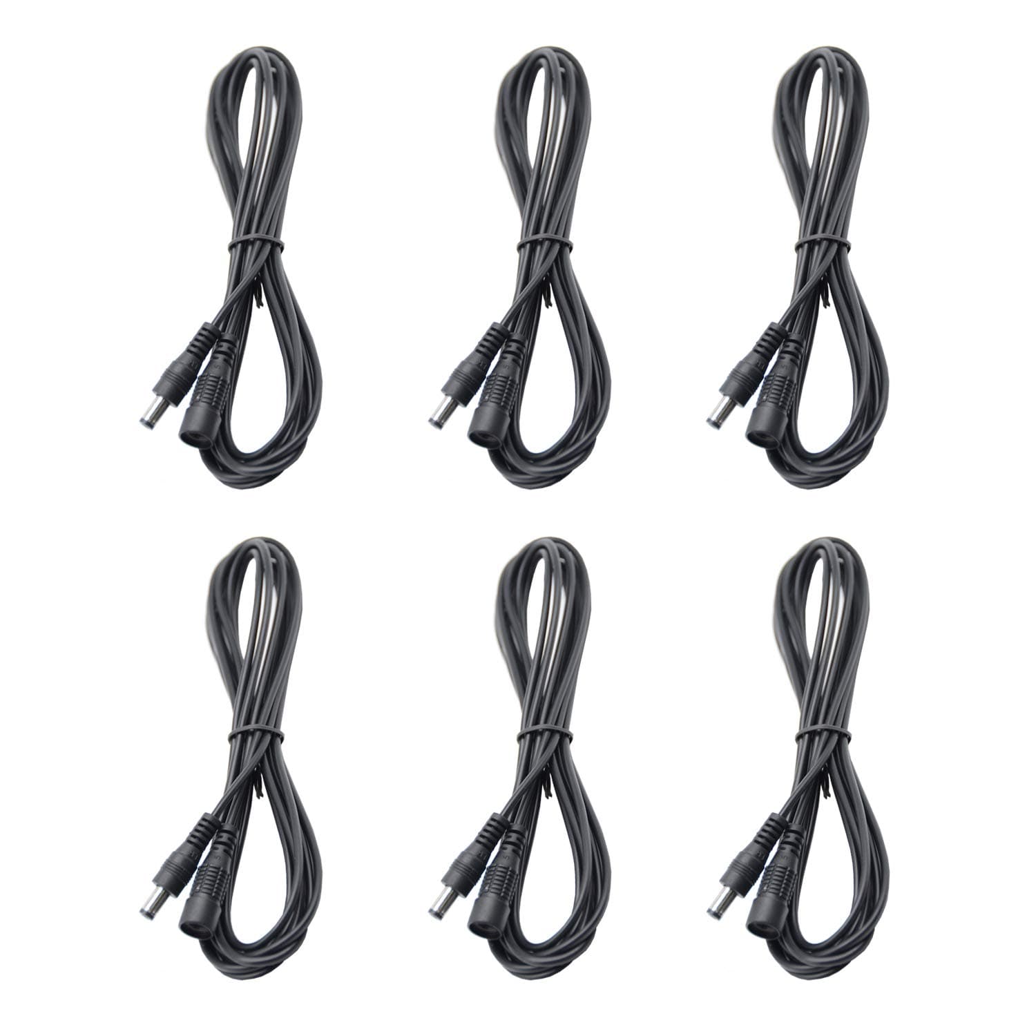 DC 12V Power Adapter Extension Cord 10ft 2.1 × 5.5mm Male to Female Plug for LED Light Strip, CCTV Security Surveillance IP Cameras, DVR Standalone, Car (6 Pack)