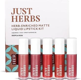Herb Enriched Matte Liquid Lipstick | Set of 5 | Liquid Lipstick for Women | Deeps & Reds Shade | Hydrating & Lightweight | Ashwagandha & Brahmi - 1ml x 5u